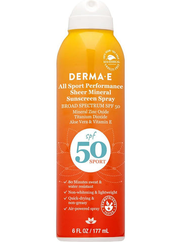 DERMA E, All Sport Performance Sheer Mineral Sunscreen Spray SPF 50, 6 fl oz