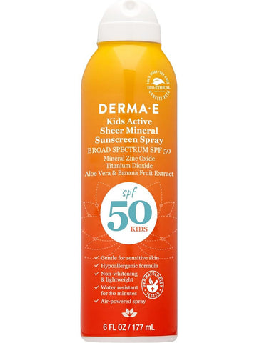 DERMA E, Kids Active Sheer Mineral Sunscreen Spray SPF 50, 6 fl oz