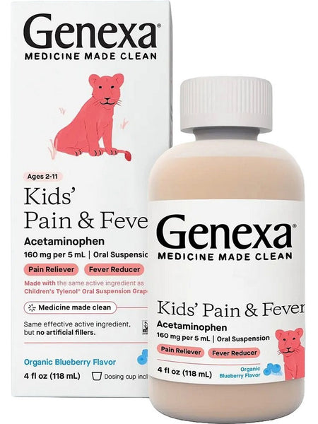 Genexa, Kids' Pain & Fever, Blueberry Flavor, 4 fl oz