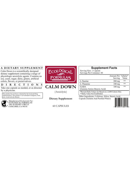 Ecological Formulas, Calm Down, 60 Capsules