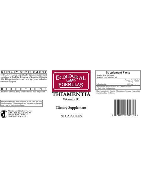 Ecological Formulas, Thiamentia, 60 Capsules