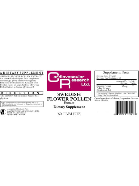 Cardiovascular Research Ltd., Swedish Flower Pollen, 60 Tablets