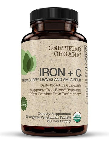 Futurebiotics, Certified Organic Iron + C, Curry Leaves and Amla Fruit, 27 mg, 90 Organic Vegetarian Tablets
