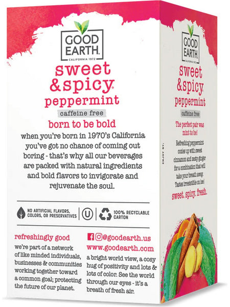 Good Earth Tea, Sweet & Spicy Peppermint, Caffeine Free, 18 Teabags