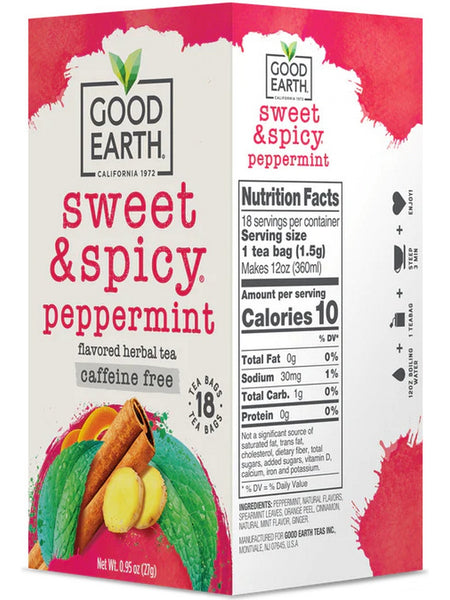 Good Earth Tea, Sweet & Spicy Peppermint, Caffeine Free, 18 Teabags