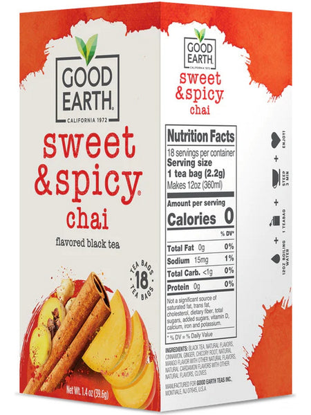 Good Earth Tea, Sweet & Spicy Chai, Flavored Black Tea, 18 Teabags