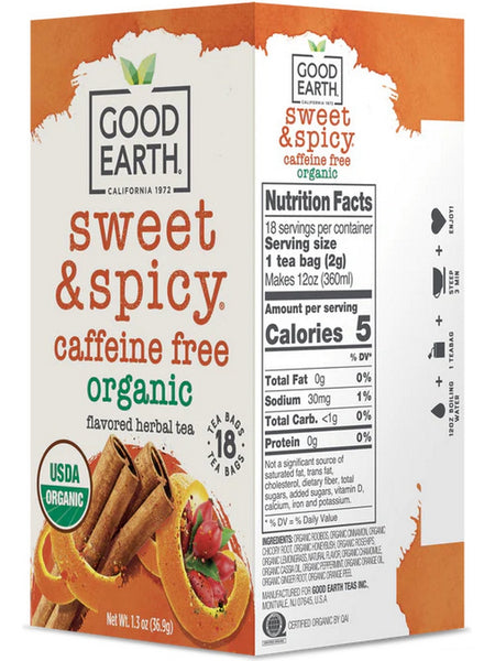 Good Earth Tea, Sweet & Spicy, Caffeine Free, Organic, 18 Teabags