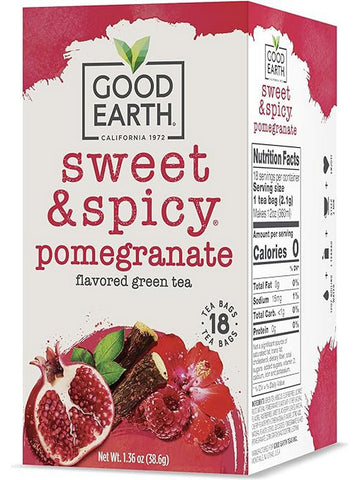 ** 12 PACK ** Good Earth Tea, Sweet & Spicy Pomegranate, Flavored Green Tea, 18 Teabags