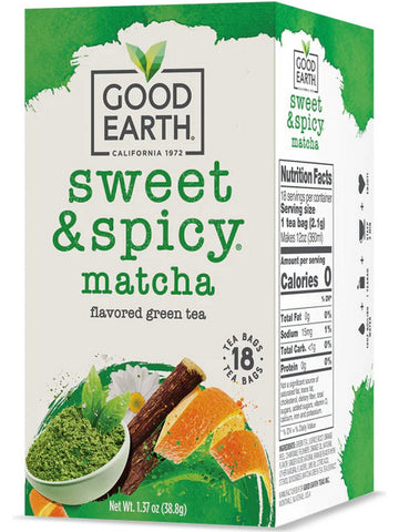 ** 12 PACK ** Good Earth Tea, Sweet & Spicy Matcha, Flavored Green Tea, 18 Teabags