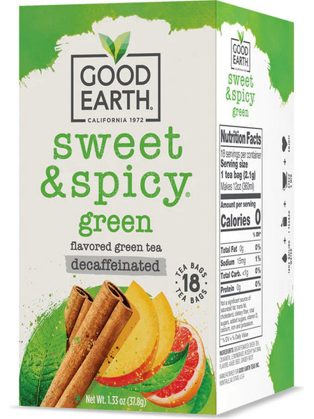 ** 12 PACK ** Good Earth Tea, Sweet & Spicy Green, Flavored Green Tea, Decaffeinated, 18 Teabags