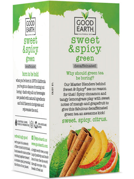 Good Earth Tea, Sweet & Spicy Green, Flavored Green Tea, Decaffeinated, 18 Teabags