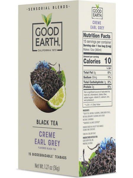 Good Earth Tea, Creme Earl Grey, Black Tea, 15 Biodegradable Teabags