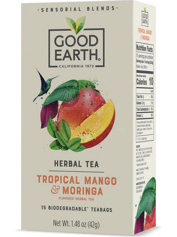 ** 12 PACK ** Good Earth Tea, Tropical Mango & Moringa, Herbal Tea, 15 Biodegradable Teabags