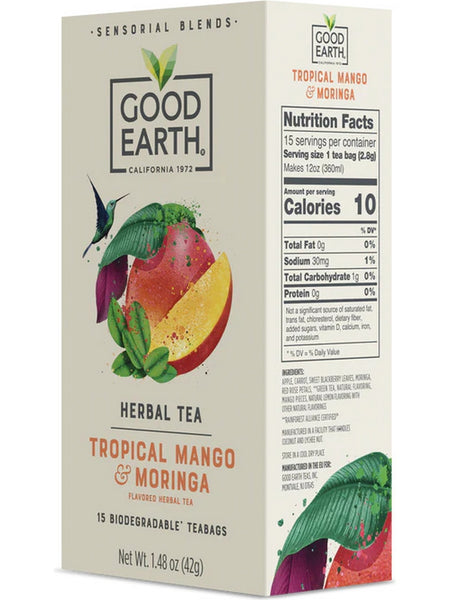 Good Earth Tea, Tropical Mango & Moringa, Herbal Tea, 15 Biodegradable Teabags