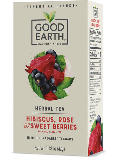 ** 12 PACK ** Good Earth Tea, Hibiscus, Rose & Sweet Berries, Herbal Tea, 15 Biodegradable Teabags