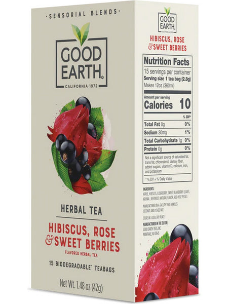 Good Earth Tea, Hibiscus, Rose & Sweet Berries, Herbal Tea, 15 Biodegradable Teabags