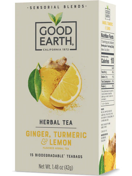 ** 12 PACK ** Good Earth Tea, Ginger, Turmeric & Lemon, Herbal Tea, 15 Biodegradable Teabags