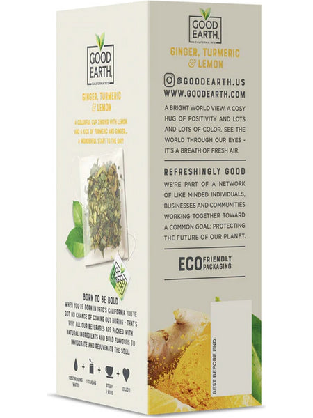 Good Earth Tea, Ginger, Turmeric & Lemon, Herbal Tea, 15 Biodegradable Teabags