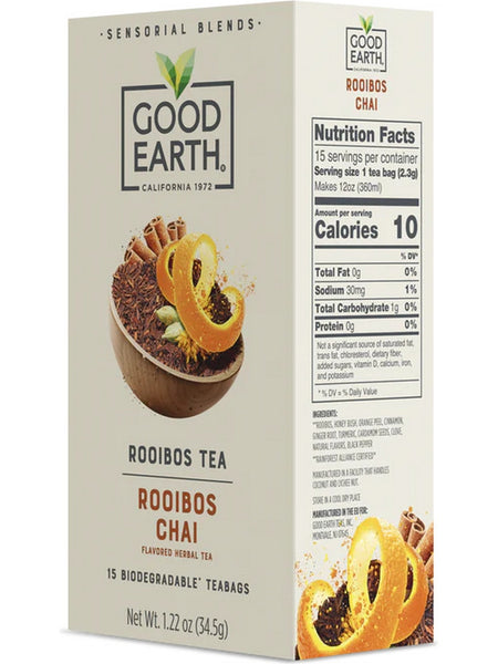 Good Earth Tea, Rooibos Chai, Flavored Herbal Tea, 15 Biodegradable Teabags