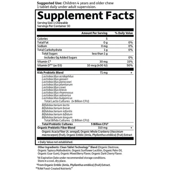 Garden of Life, Dr. Formulated Probiotics, Organic Kids +, Shelf-Stable, Berry Cherry, 30 Yummy Chewables