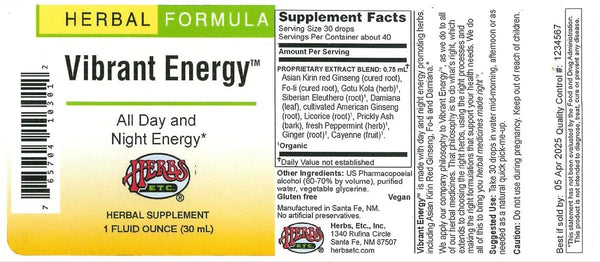 Herbs Etc., Vibrant Energy, 1 Fluid Ounce