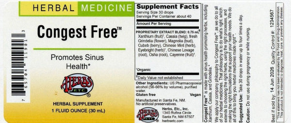 Herbs Etc., Congest Free, 1 Fluid Ounce