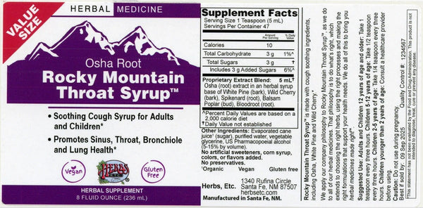 Herbs Etc., Osha Root Rocky Mountain Throat Syrup, 8 Fluid Ounce