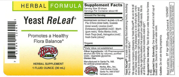 Herbs Etc., Yeast ReLeaf, 1 Fluid Ounce
