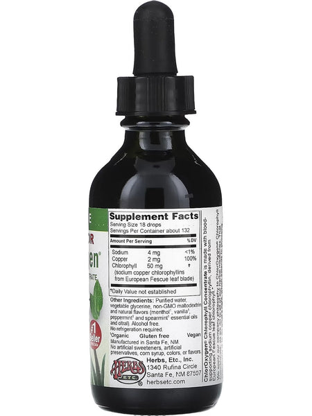 Herbs Etc., Alcohol Free ChlorOxygen Chlorophyll Concentrate, Mint Flavor, 2 Fluid Ounce