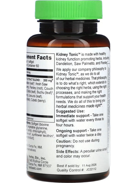 Herbs Etc., Kidney Tonic, 60 Softgels