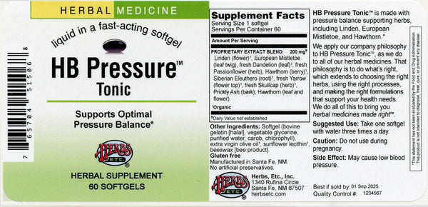 Herbs Etc., HB Pressure Tonic, 60 Softgels