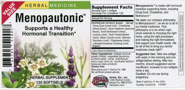 Herbs Etc., Menopautonic, 120 Softgels