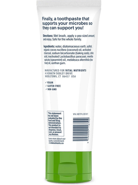 Hyperbiotics, Activated Charcoal Probiotic Toothpaste, Spearmint, 4 oz