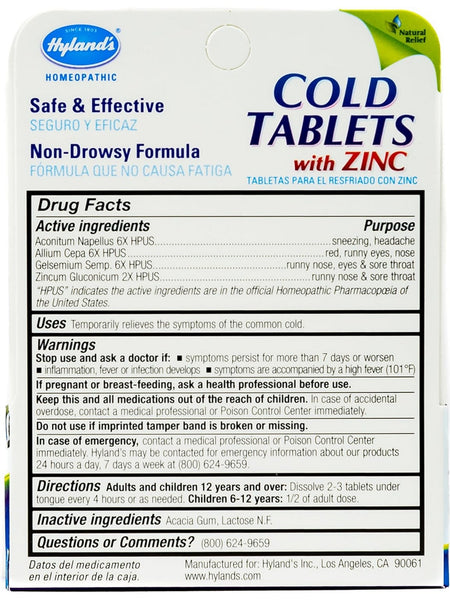 Hyland's, Cold Tablets with Zinc, 50 Quick-Dissolving Tablets