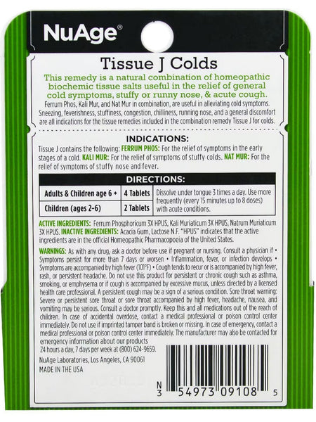 Hyland's, NuAge Tissue J Colds, 125 Tablet