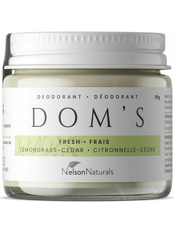 Nelson Naturals, Dom's, Deodorant, Fresh, Lemongrass-Cedar, 65g