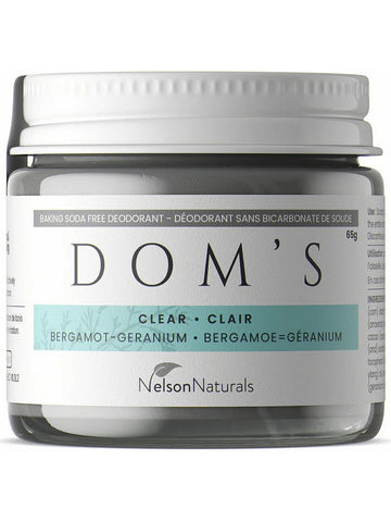 Nelson Naturals, Dom's Deodorant, Clear, Bergamot-Geranium, 65g