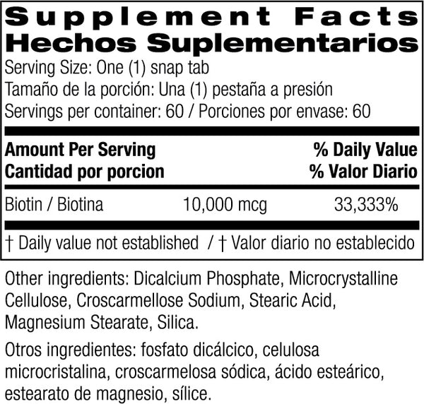 Bio Nutrition, Biotin 10,000 mcg, 60 Snap Tabs