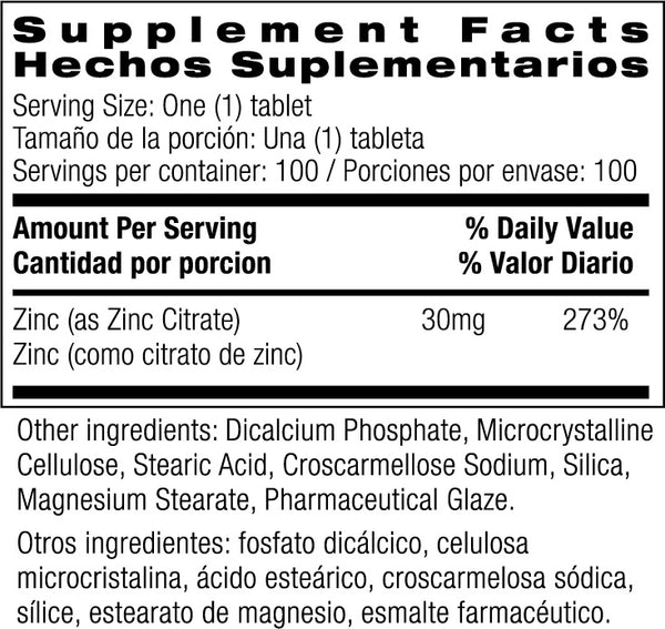 Bio Nutrition, Zinc Citrate 30 mg, 100 Tablets