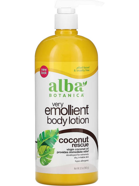 Alba Botanica, Very Emollient Body Lotion, Coconut Rescue, 32 oz