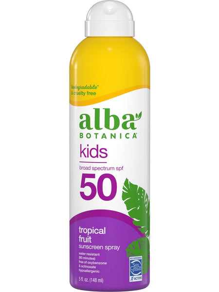 Alba Botanica, Kids Broad Spectrum SPF 50, Tropical Fruit Sunscreen Spray, 5 fl oz