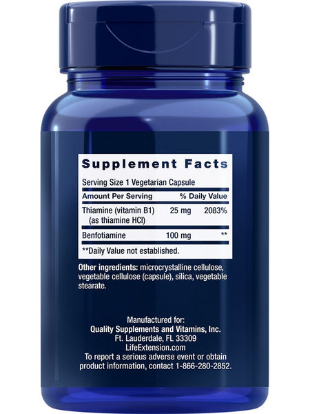 Life Extension, Benfotiamine with Thiamine, 100 mg, 120 vegetarian capsules
