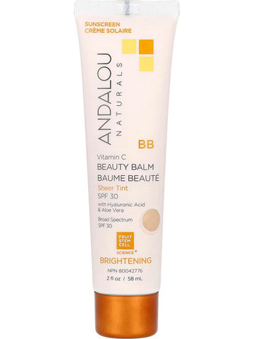 Andalou Naturals, Vitamin C Beauty Balm Sheer Tint SPF 30, Brightening, 2 fl oz