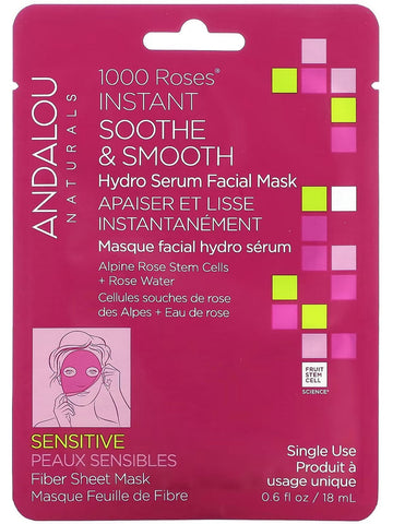 Andalou Naturals, 1000 Roses Instant Sooth & Smooth Sheet Mask, 0.6 fl oz