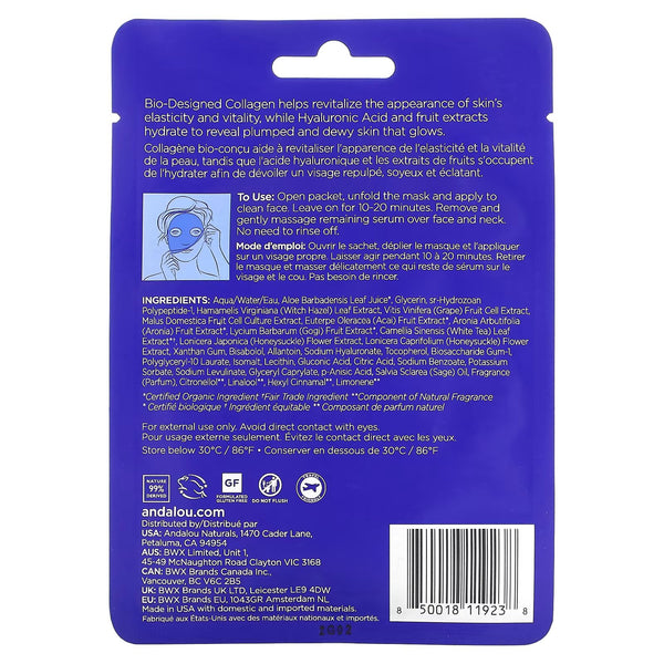 Andalou Naturals, Deep Hydration Instant Hydrate & Refresh Sheet Mask, 0.6 fl oz