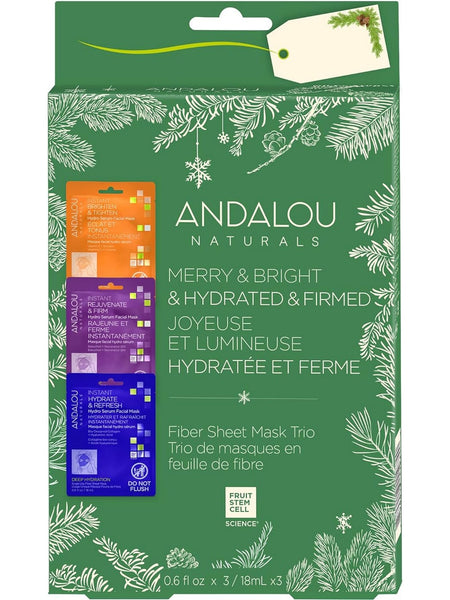 Andalou Naturals, Hydro Serum Facial Sheet Mask Trio Holiday Gift Set, 1 Kit