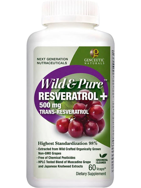 Genceutic Naturals, Wild and Pure Resveratrol+, 500 mg, 60 Vcaps