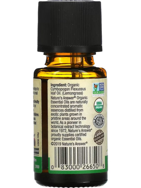 Nature's Answer, 100% Pure Lemongrass Organic, Essential Oil, 0.5 fl oz