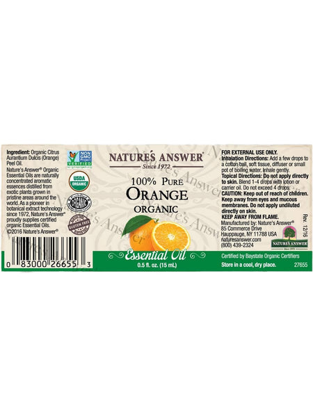 Nature's Answer, 100% Pure Orange Organic, Essential Oil, 0.5 fl oz