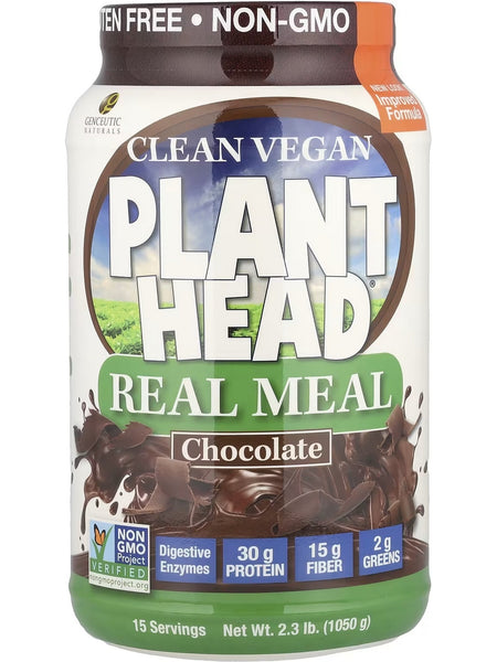 Genceutic Naturals, Clean Vegan Plant Head, Real Meal, Chocolate, 2.3 lb